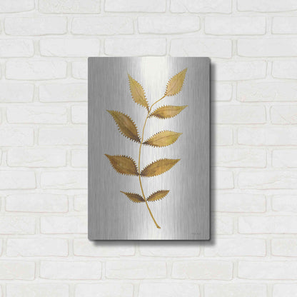 Luxe Metal Art 'Golden Spotted Leaves' by Cindy Jacobs, Metal Wall Art,16x24