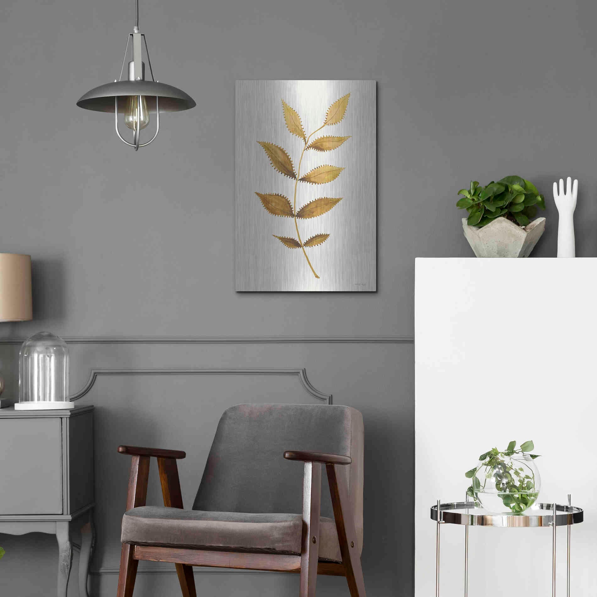 Luxe Metal Art 'Golden Spotted Leaves' by Cindy Jacobs, Metal Wall Art,16x24