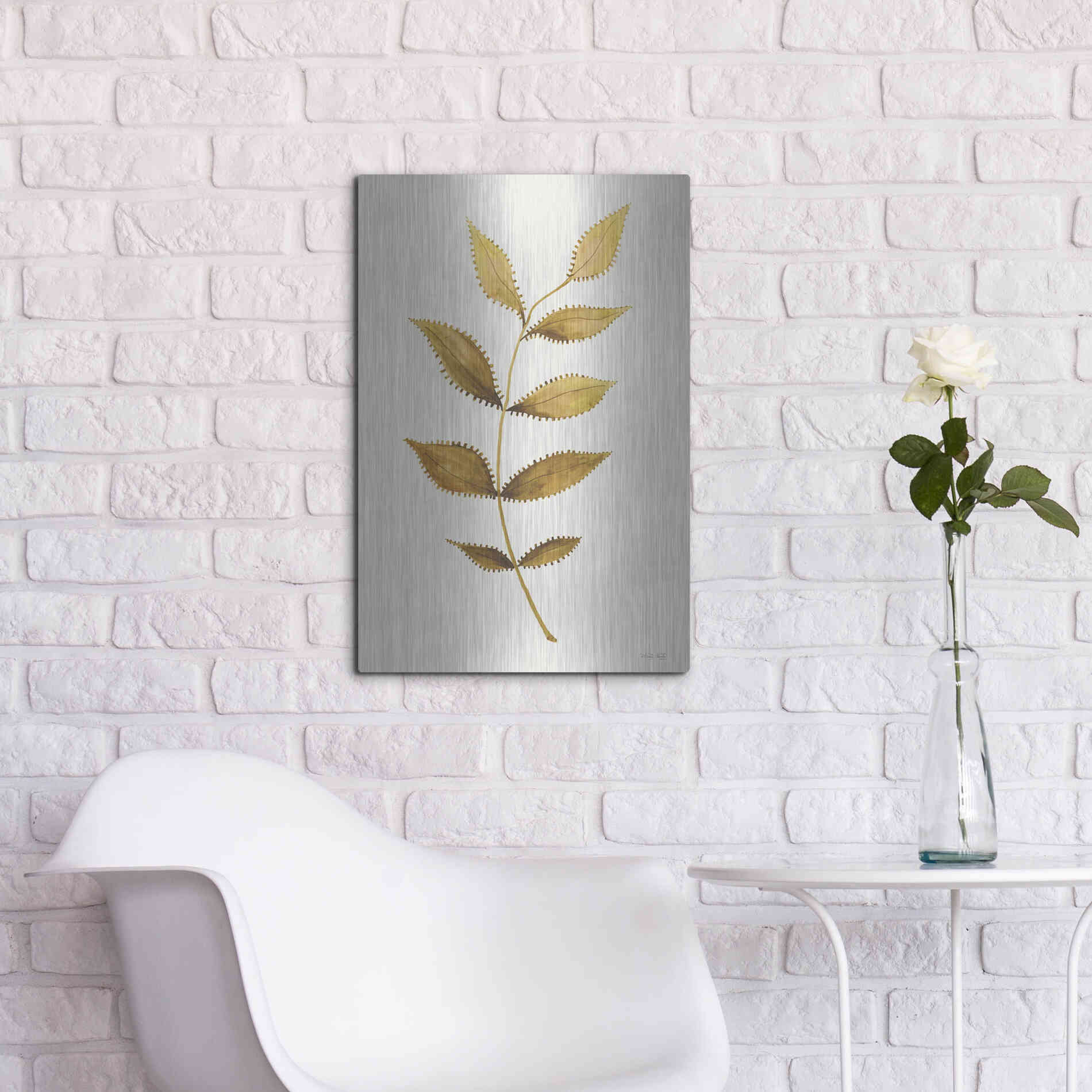 Luxe Metal Art 'Golden Spotted Leaves' by Cindy Jacobs, Metal Wall Art,16x24