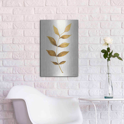 Luxe Metal Art 'Golden Spotted Leaves' by Cindy Jacobs, Metal Wall Art,16x24