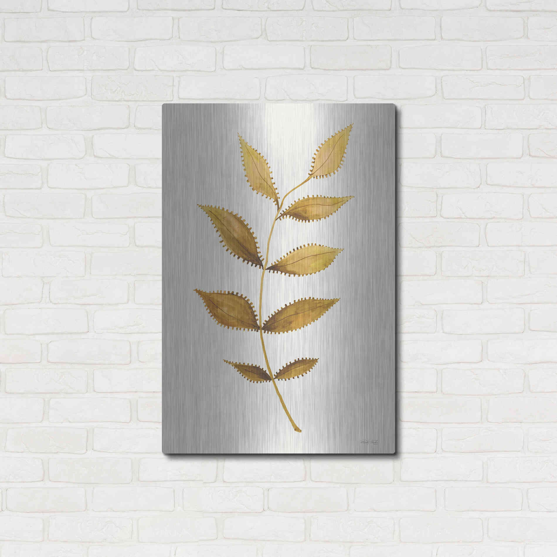 Luxe Metal Art 'Golden Spotted Leaves' by Cindy Jacobs, Metal Wall Art,24x36