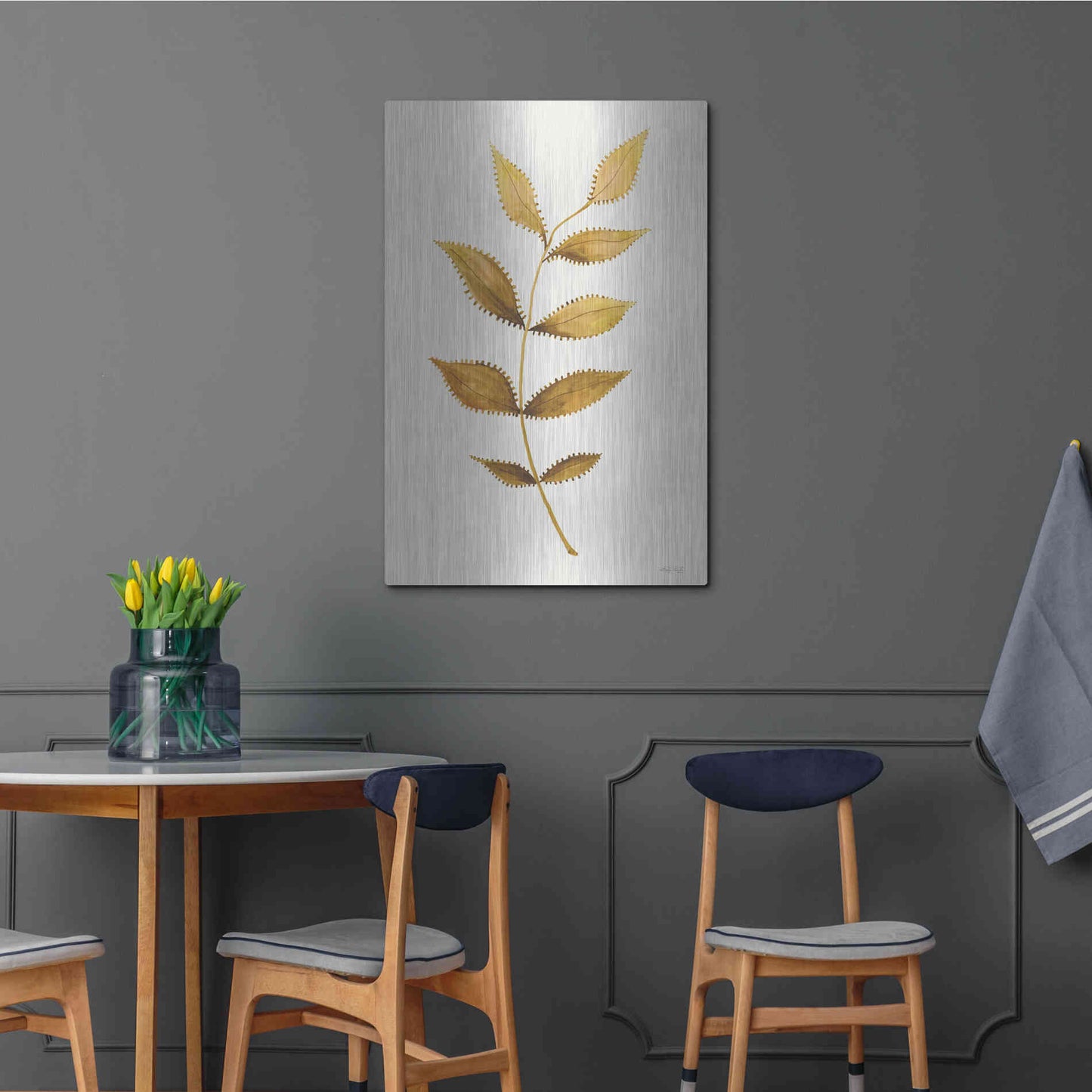 Luxe Metal Art 'Golden Spotted Leaves' by Cindy Jacobs, Metal Wall Art,24x36