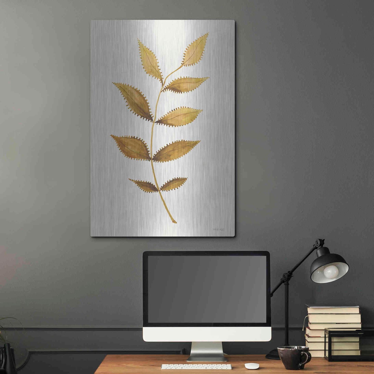 Luxe Metal Art 'Golden Spotted Leaves' by Cindy Jacobs, Metal Wall Art,24x36