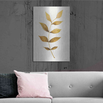 Luxe Metal Art 'Golden Spotted Leaves' by Cindy Jacobs, Metal Wall Art,24x36