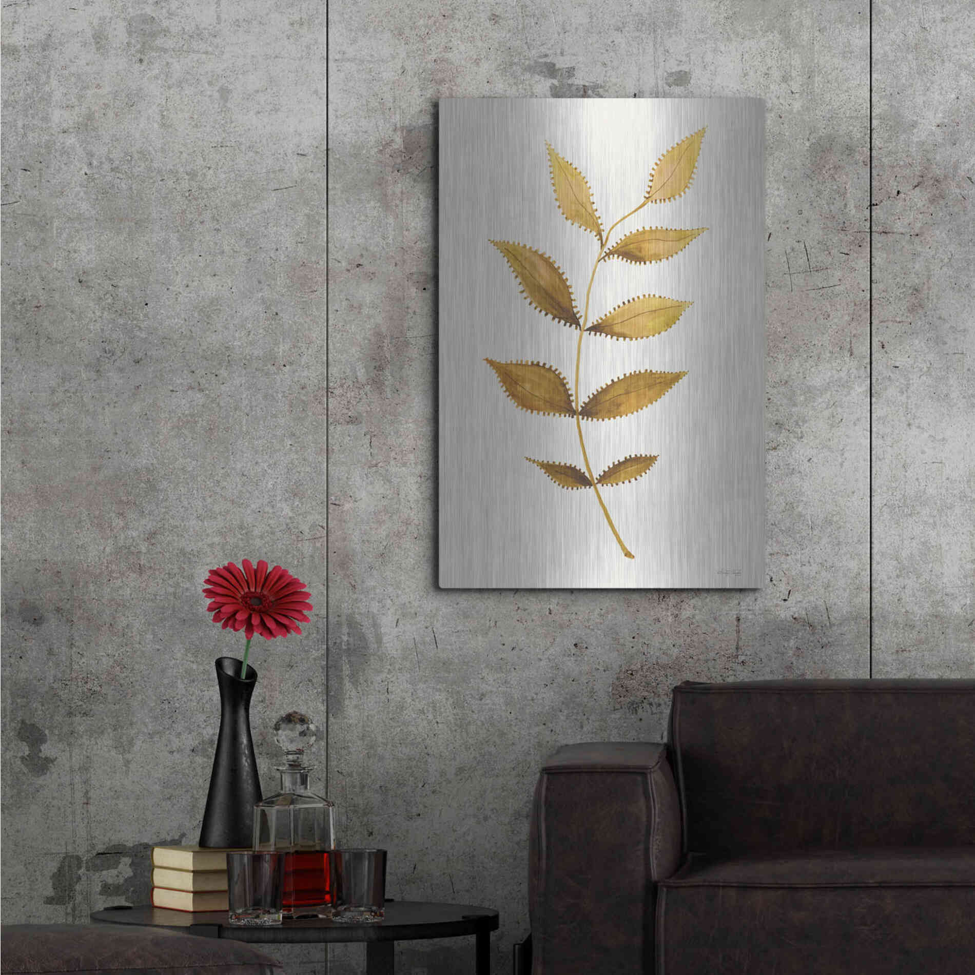 Luxe Metal Art 'Golden Spotted Leaves' by Cindy Jacobs, Metal Wall Art,24x36