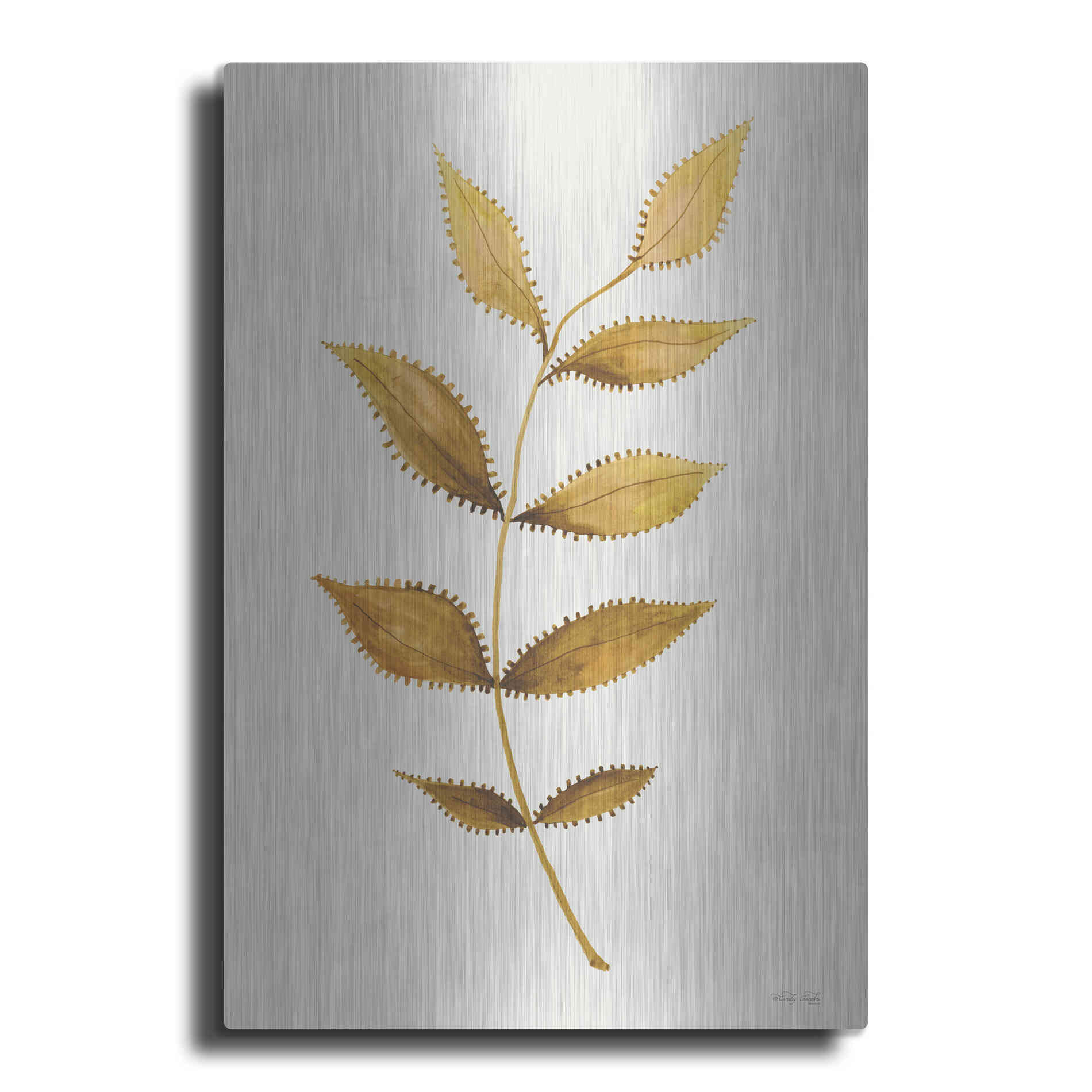Luxe Metal Art 'Golden Spotted Leaves' by Cindy Jacobs, Metal Wall Art