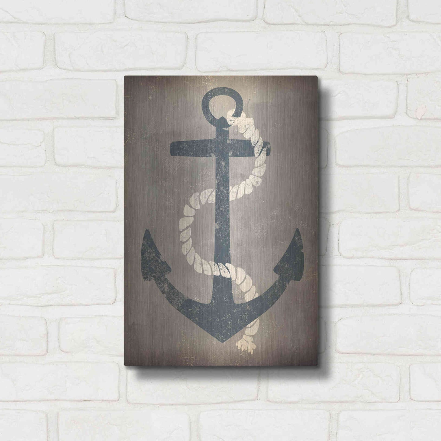 Luxe Metal Art 'Nautical Anchor Vertical Gray' by Ryan Fowler, Metal Wall Art,12x16