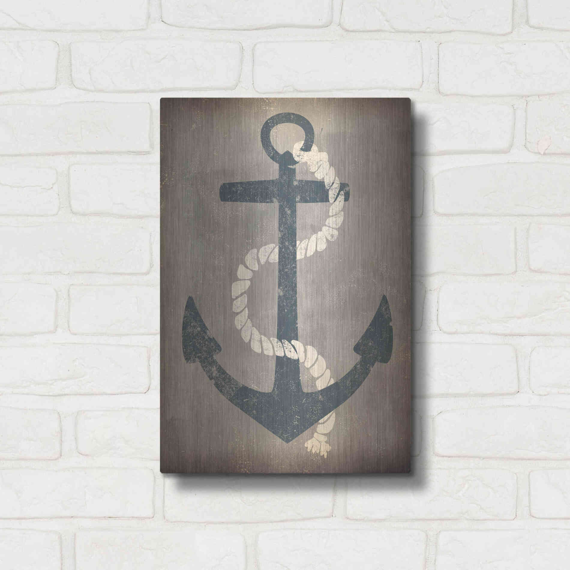 Luxe Metal Art 'Nautical Anchor Vertical Gray' by Ryan Fowler, Metal Wall Art,12x16