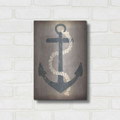 Luxe Metal Art 'Nautical Anchor Vertical Gray' by Ryan Fowler, Metal Wall Art,12x16