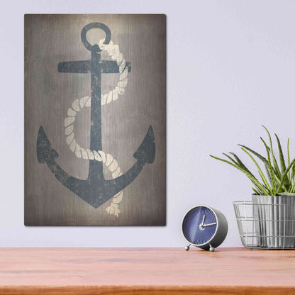Luxe Metal Art 'Nautical Anchor Vertical Gray' by Ryan Fowler, Metal Wall Art,12x16