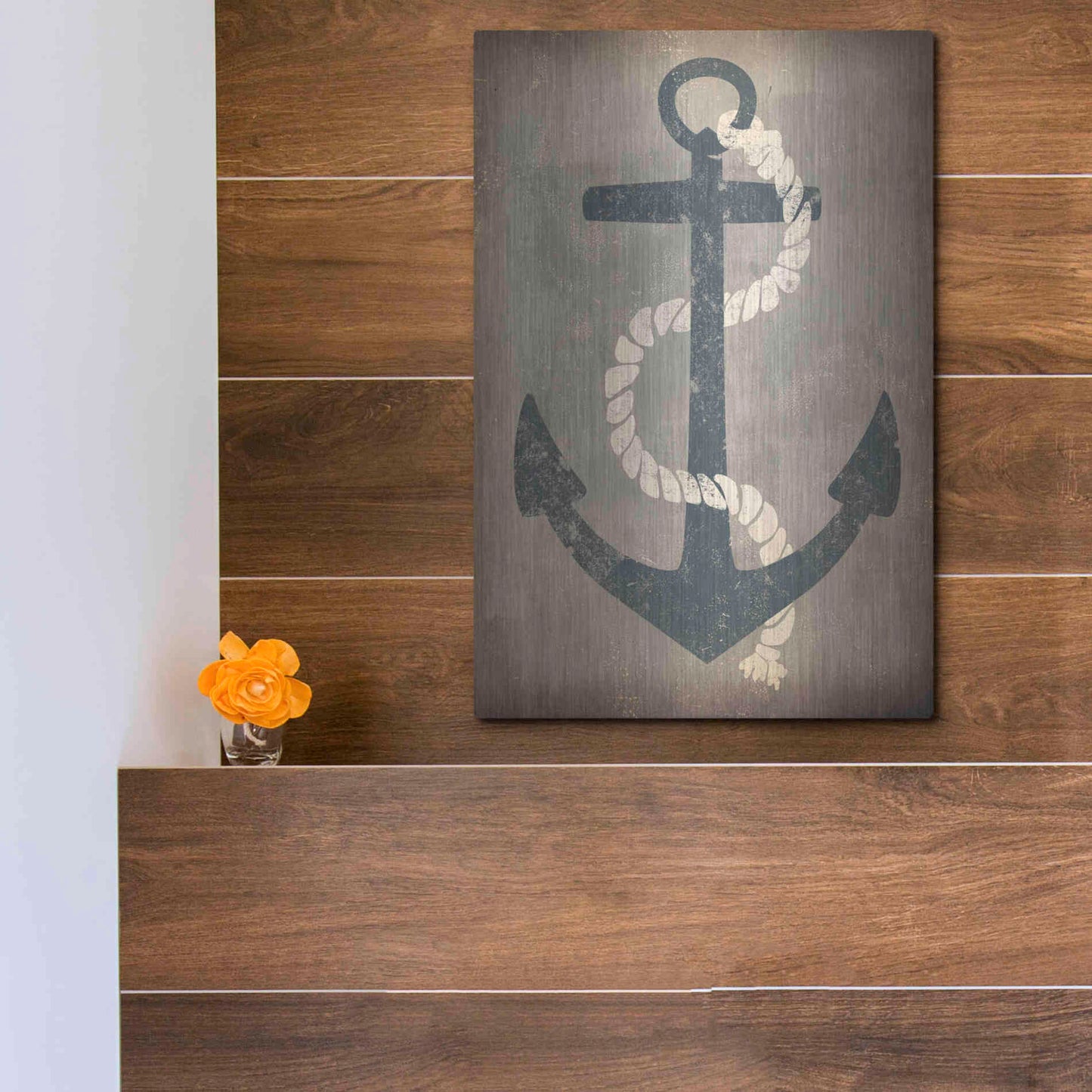 Luxe Metal Art 'Nautical Anchor Vertical Gray' by Ryan Fowler, Metal Wall Art,12x16
