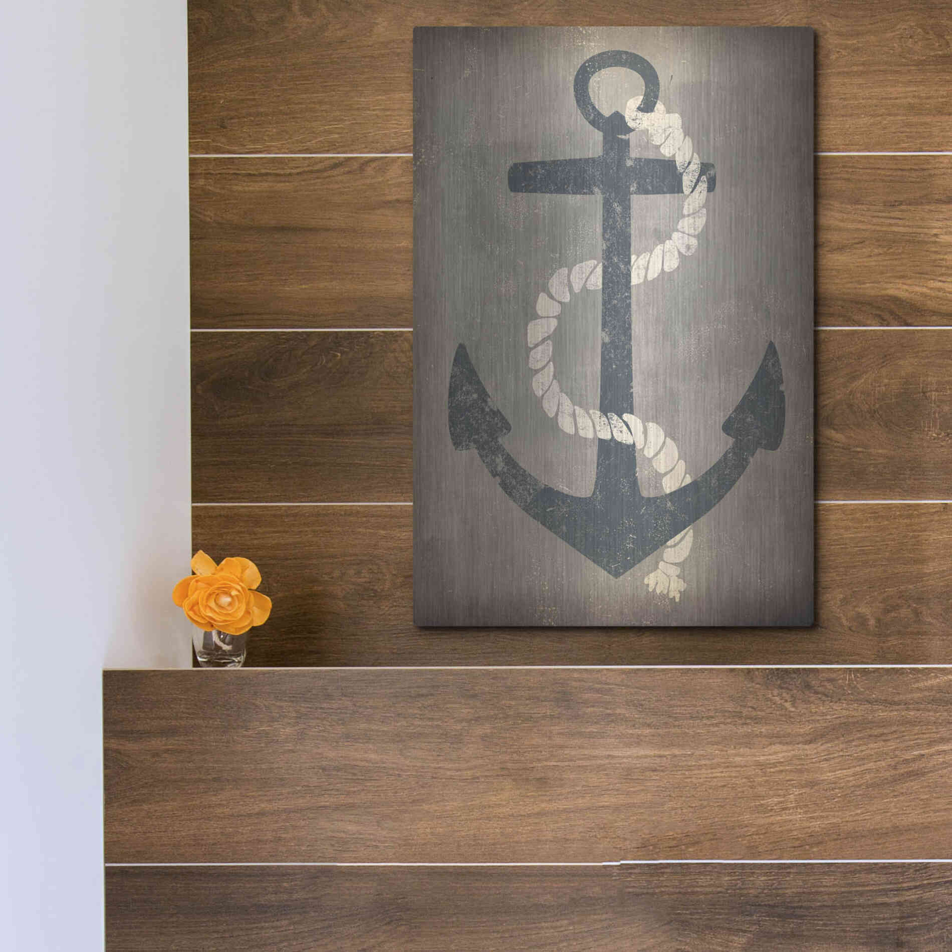 Luxe Metal Art 'Nautical Anchor Vertical Gray' by Ryan Fowler, Metal Wall Art,12x16