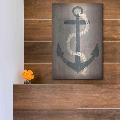 Luxe Metal Art 'Nautical Anchor Vertical Gray' by Ryan Fowler, Metal Wall Art,12x16