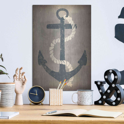 Luxe Metal Art 'Nautical Anchor Vertical Gray' by Ryan Fowler, Metal Wall Art,12x16