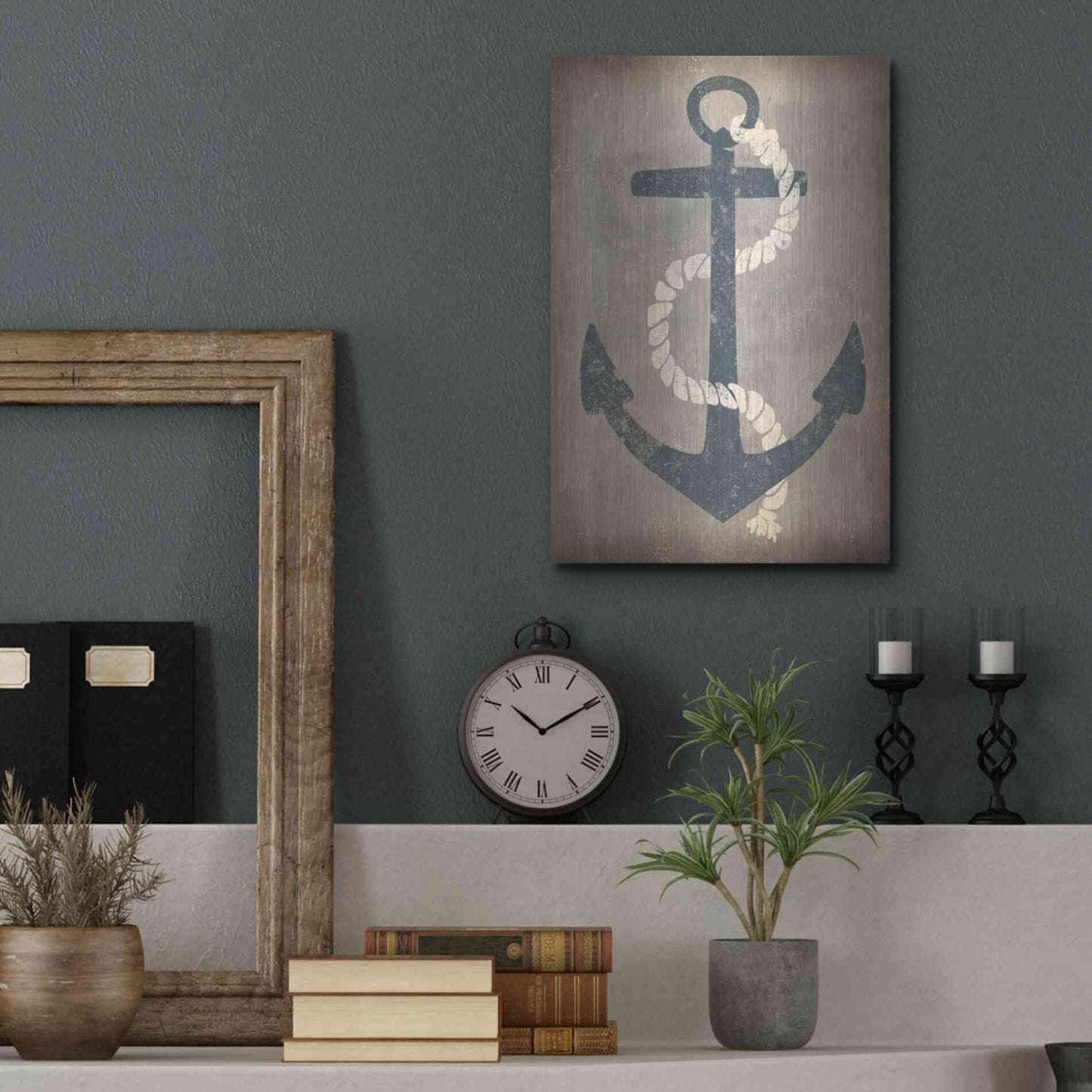 Luxe Metal Art 'Nautical Anchor Vertical Gray' by Ryan Fowler, Metal Wall Art,12x16