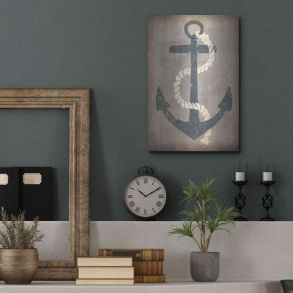Luxe Metal Art 'Nautical Anchor Vertical Gray' by Ryan Fowler, Metal Wall Art,12x16