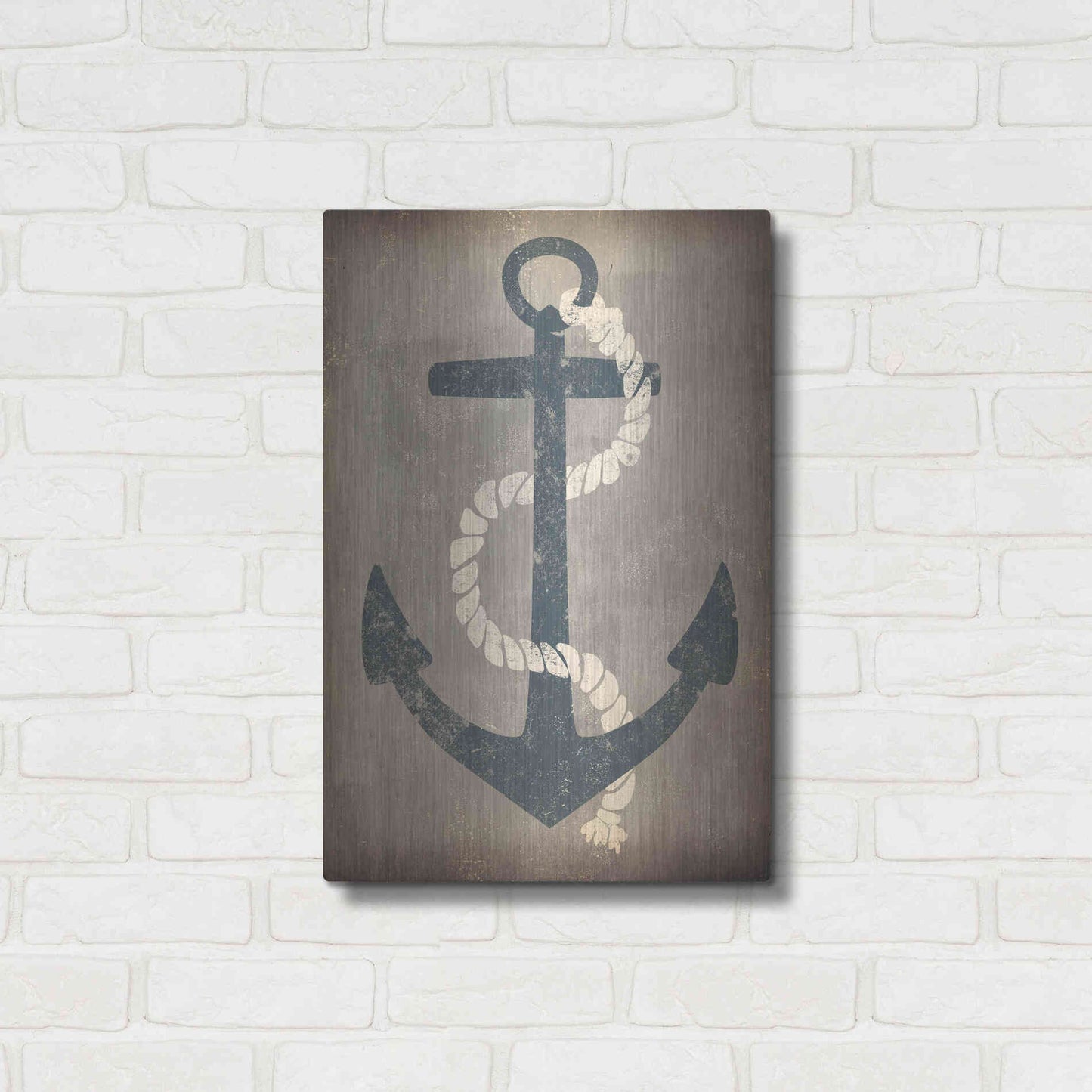 Luxe Metal Art 'Nautical Anchor Vertical Gray' by Ryan Fowler, Metal Wall Art,16x24