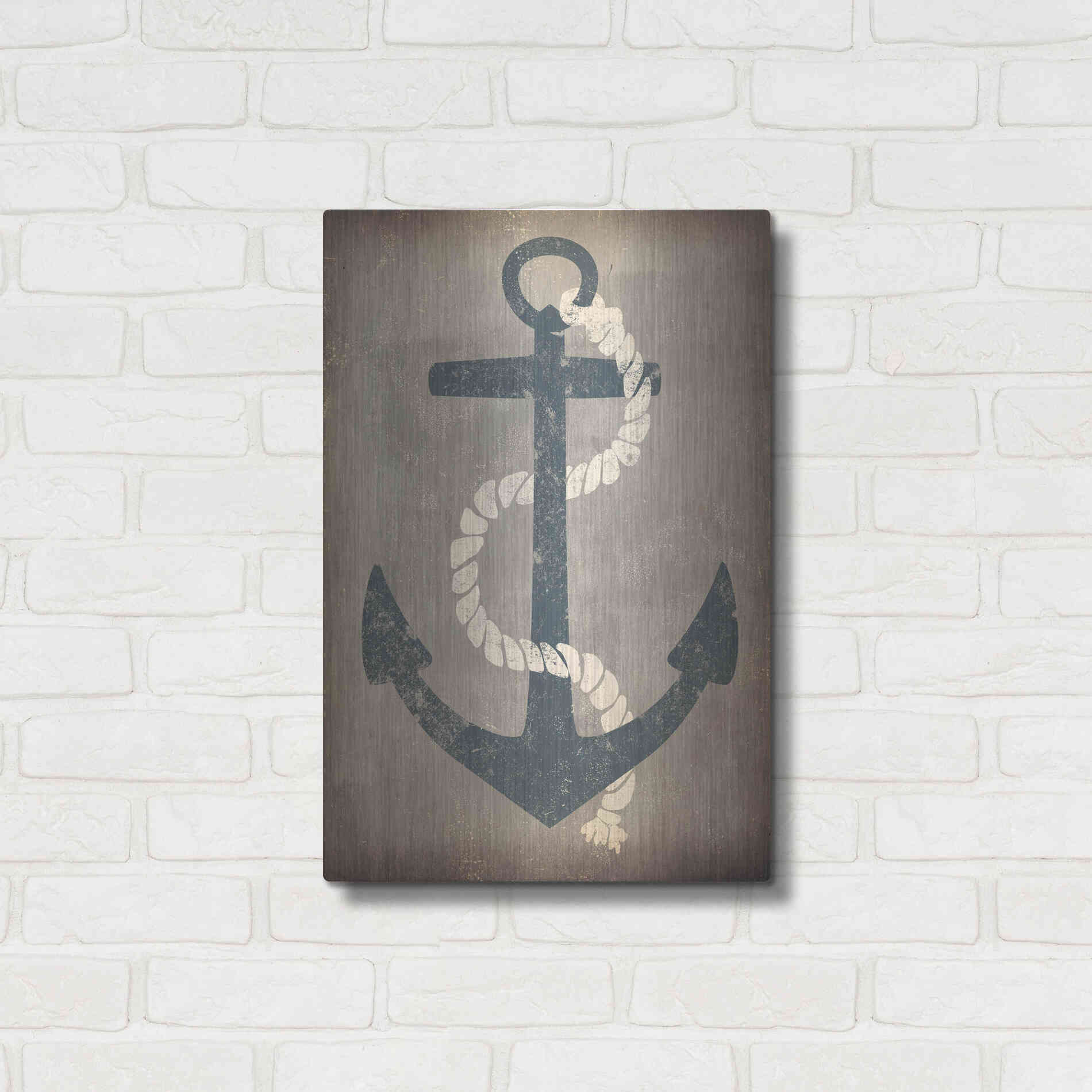 Luxe Metal Art 'Nautical Anchor Vertical Gray' by Ryan Fowler, Metal Wall Art,16x24