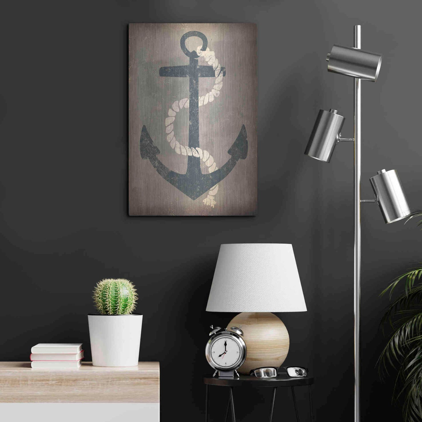 Luxe Metal Art 'Nautical Anchor Vertical Gray' by Ryan Fowler, Metal Wall Art,16x24