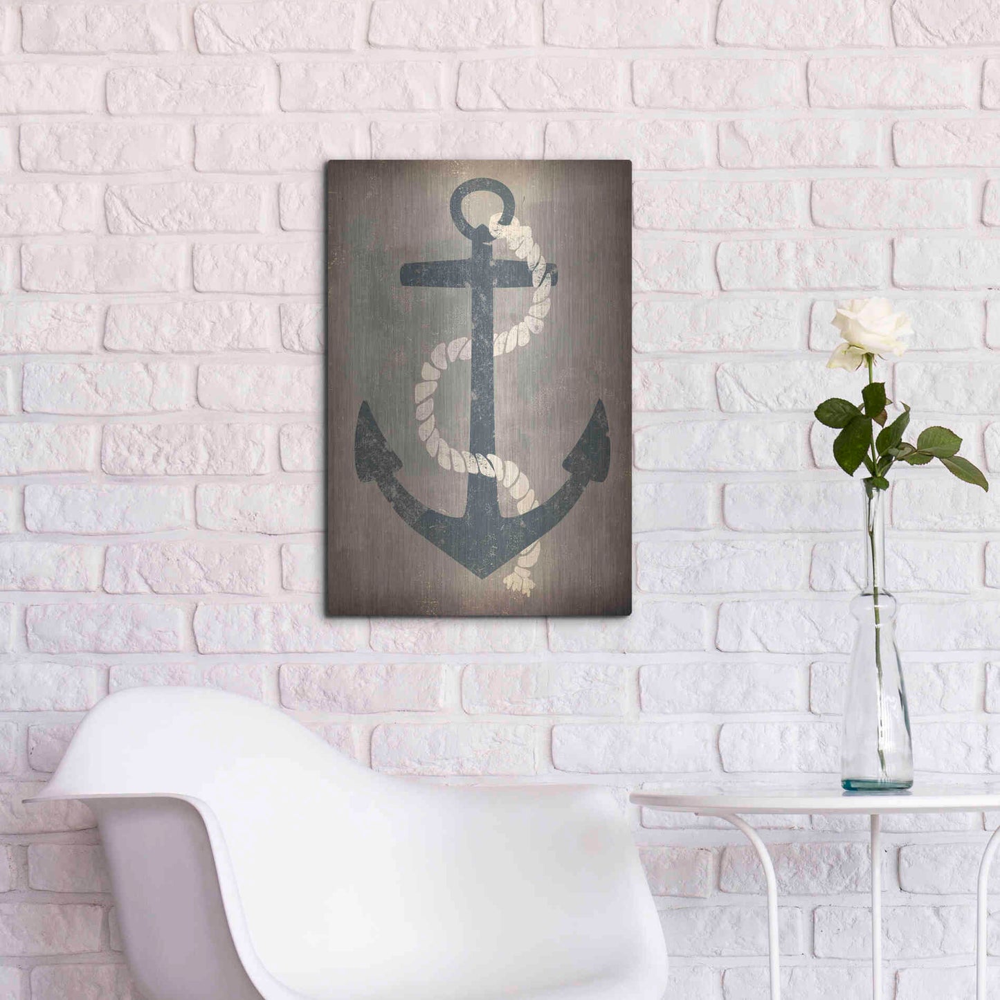 Luxe Metal Art 'Nautical Anchor Vertical Gray' by Ryan Fowler, Metal Wall Art,16x24