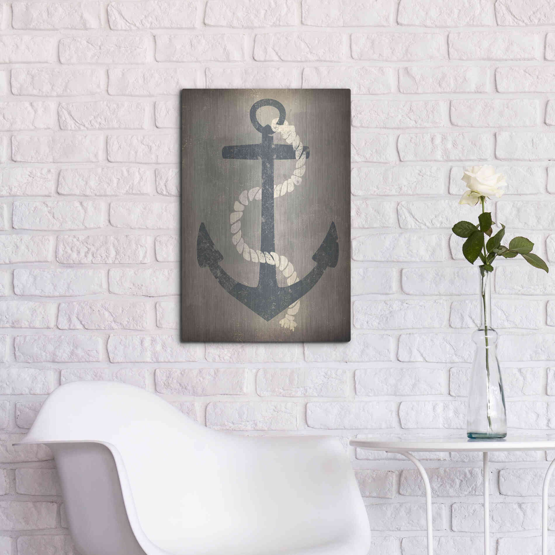 Luxe Metal Art 'Nautical Anchor Vertical Gray' by Ryan Fowler, Metal Wall Art,16x24