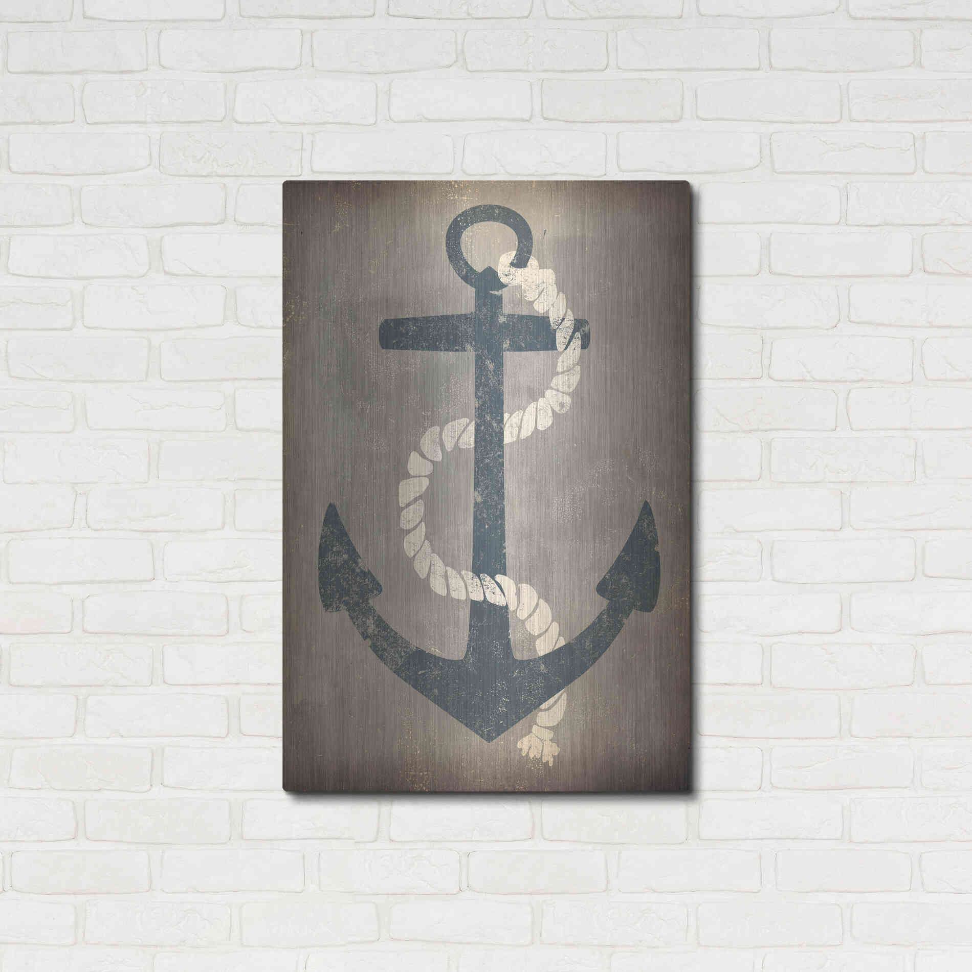 Luxe Metal Art 'Nautical Anchor Vertical Gray' by Ryan Fowler, Metal Wall Art,24x36