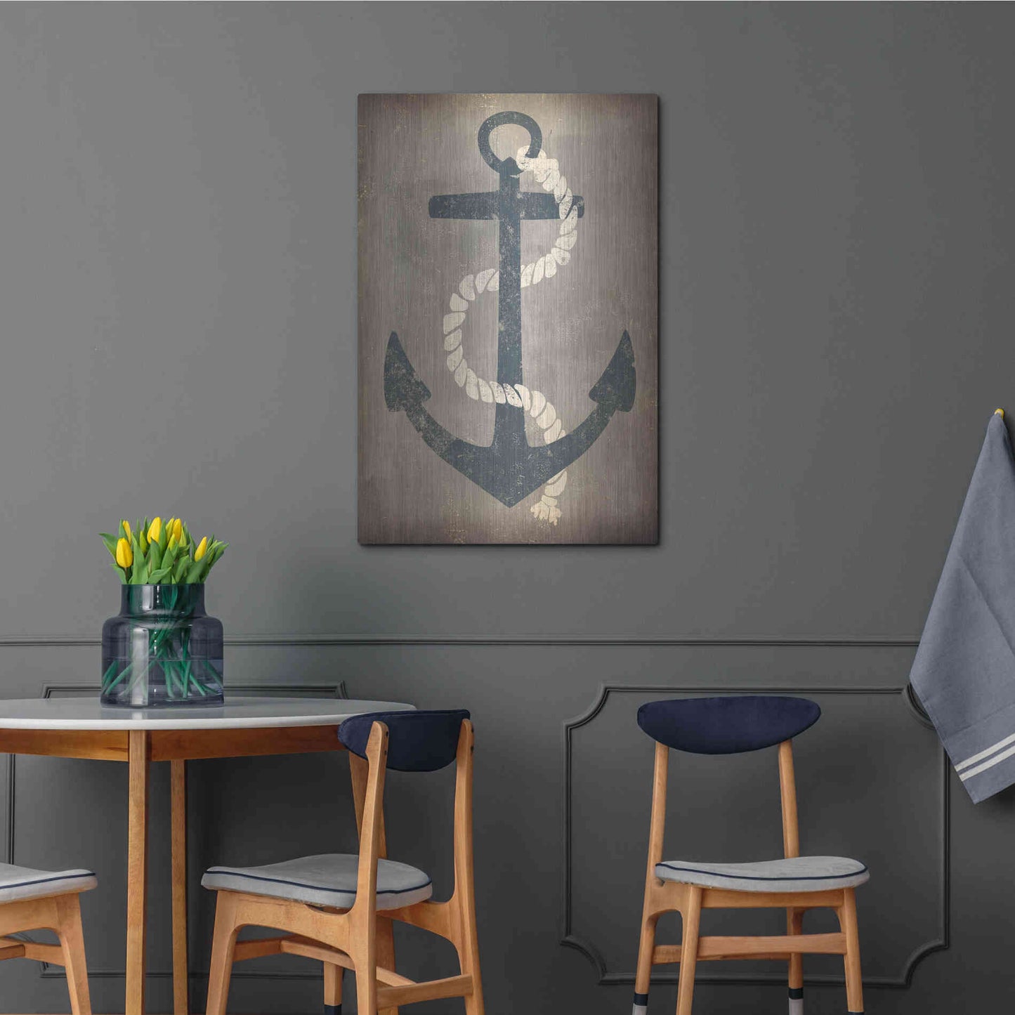 Luxe Metal Art 'Nautical Anchor Vertical Gray' by Ryan Fowler, Metal Wall Art,24x36