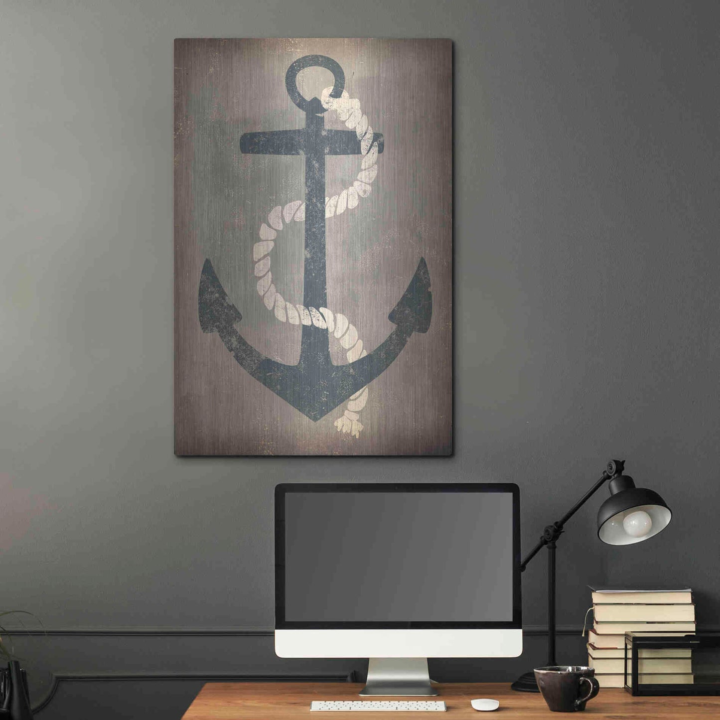 Luxe Metal Art 'Nautical Anchor Vertical Gray' by Ryan Fowler, Metal Wall Art,24x36