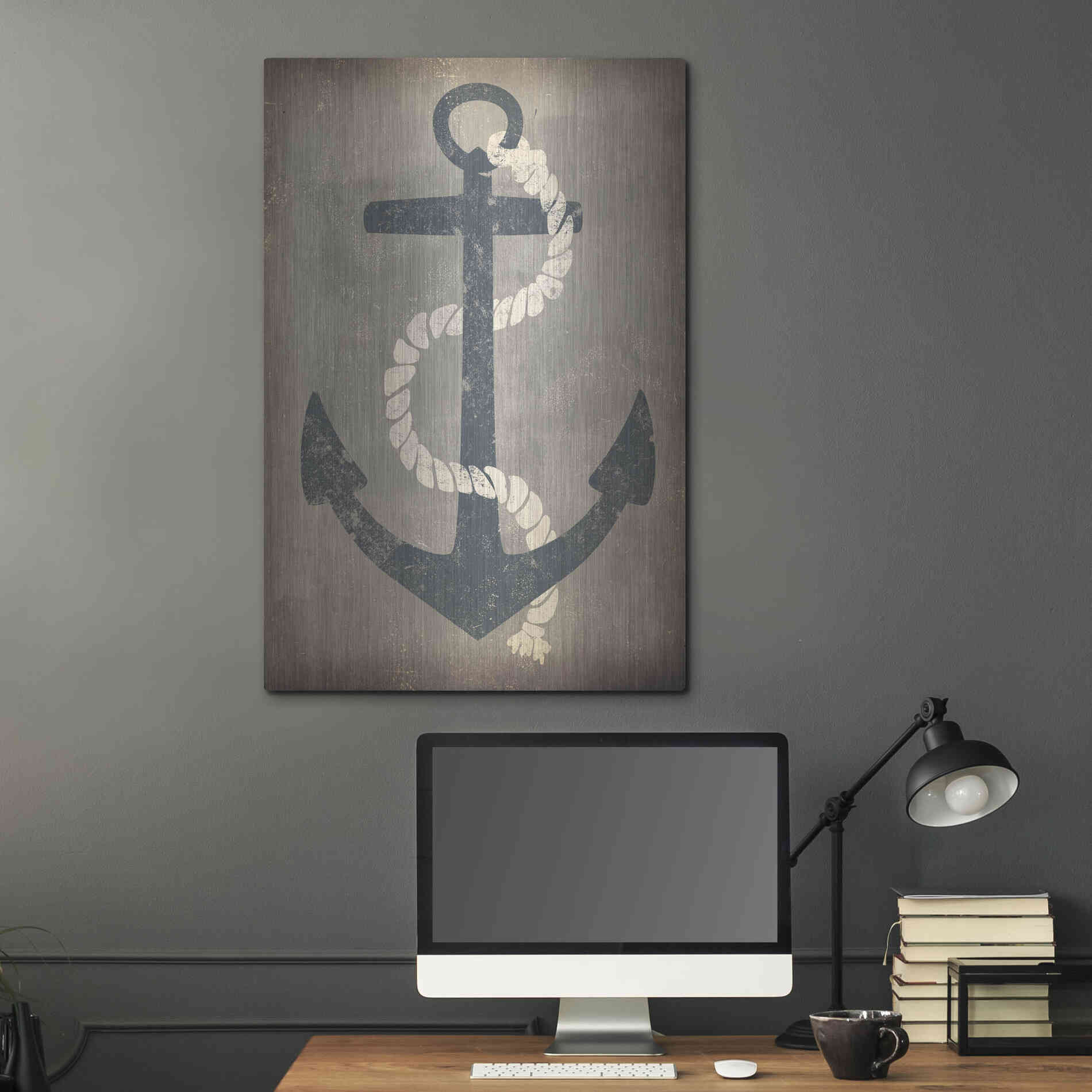 Luxe Metal Art 'Nautical Anchor Vertical Gray' by Ryan Fowler, Metal Wall Art,24x36