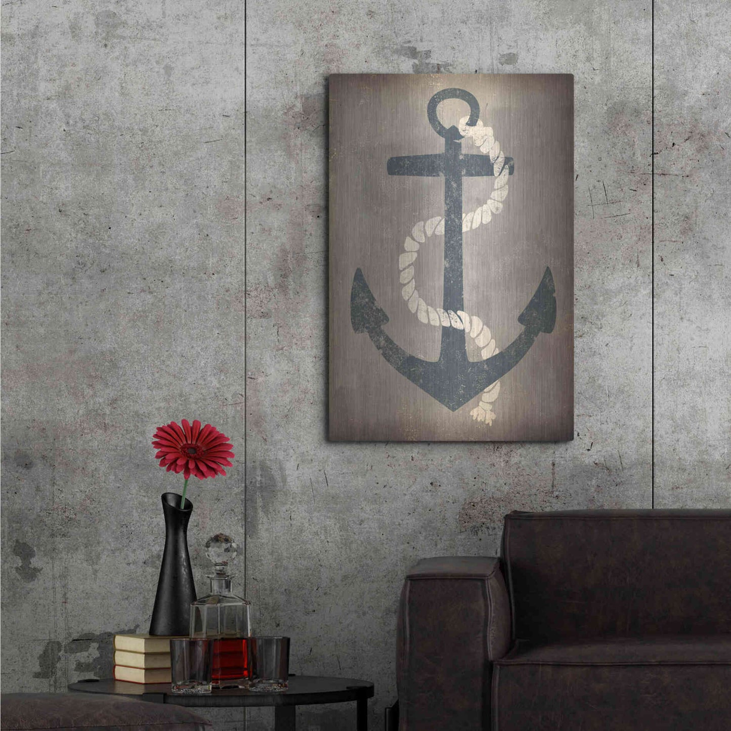 Luxe Metal Art 'Nautical Anchor Vertical Gray' by Ryan Fowler, Metal Wall Art,24x36