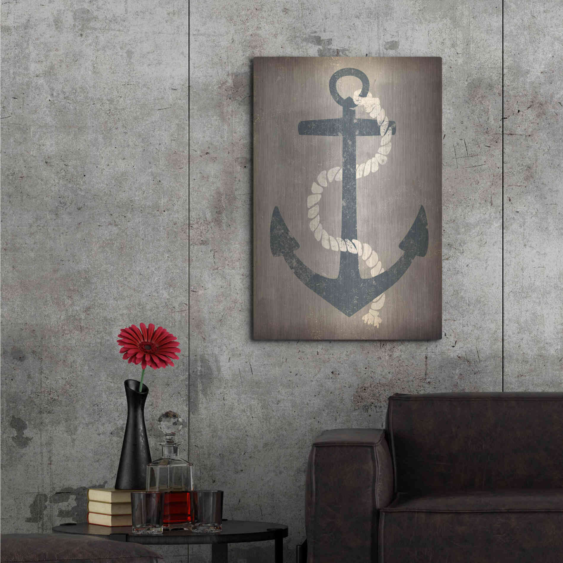 Luxe Metal Art 'Nautical Anchor Vertical Gray' by Ryan Fowler, Metal Wall Art,24x36