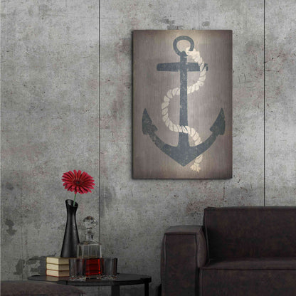 Luxe Metal Art 'Nautical Anchor Vertical Gray' by Ryan Fowler, Metal Wall Art,24x36