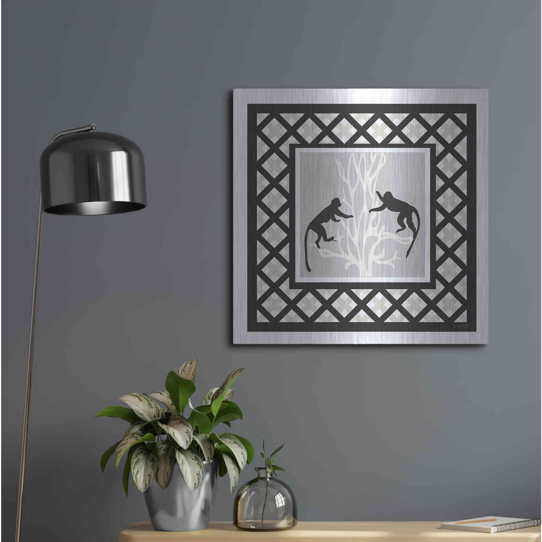 Luxe Metal Art 'Monkey Mischief' by Cindy Jacobs, Metal Wall Art,24x24