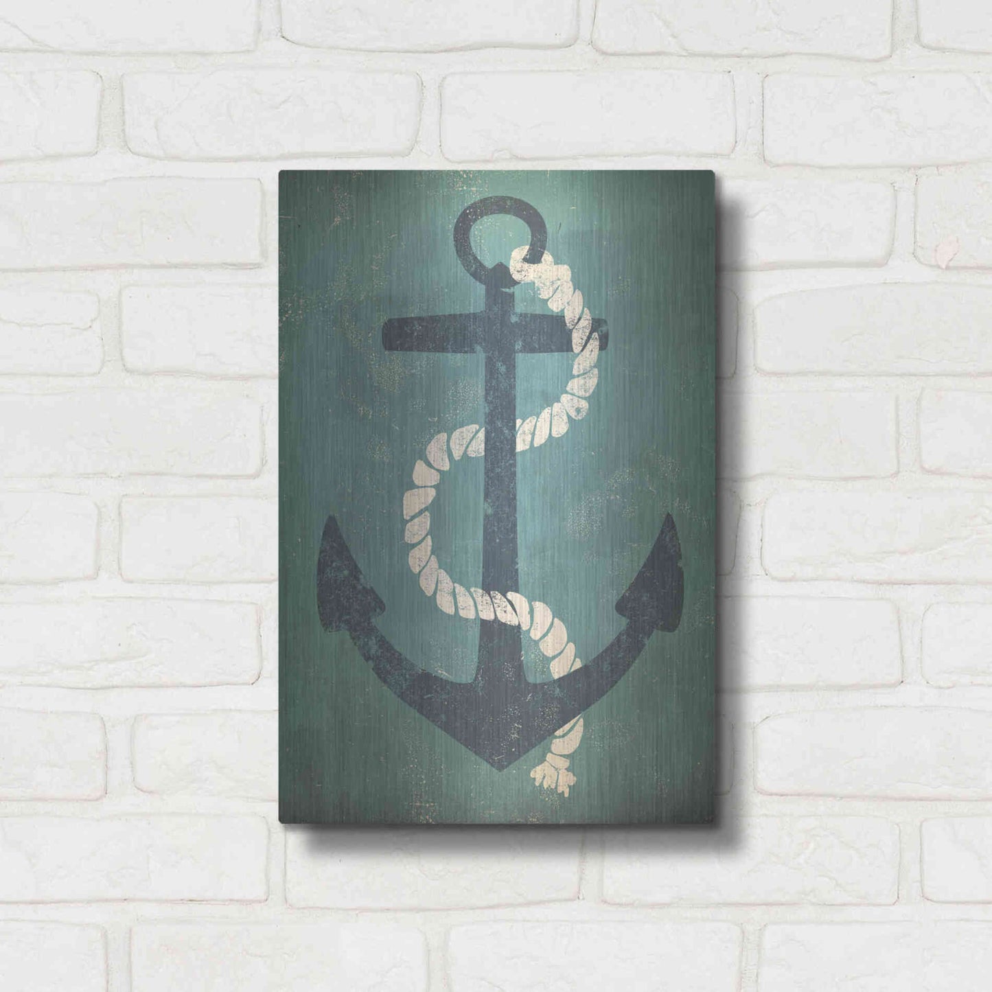 Luxe Metal Art 'Nautical Anchor Vertical Blue' by Ryan Fowler, Metal Wall Art,12x16