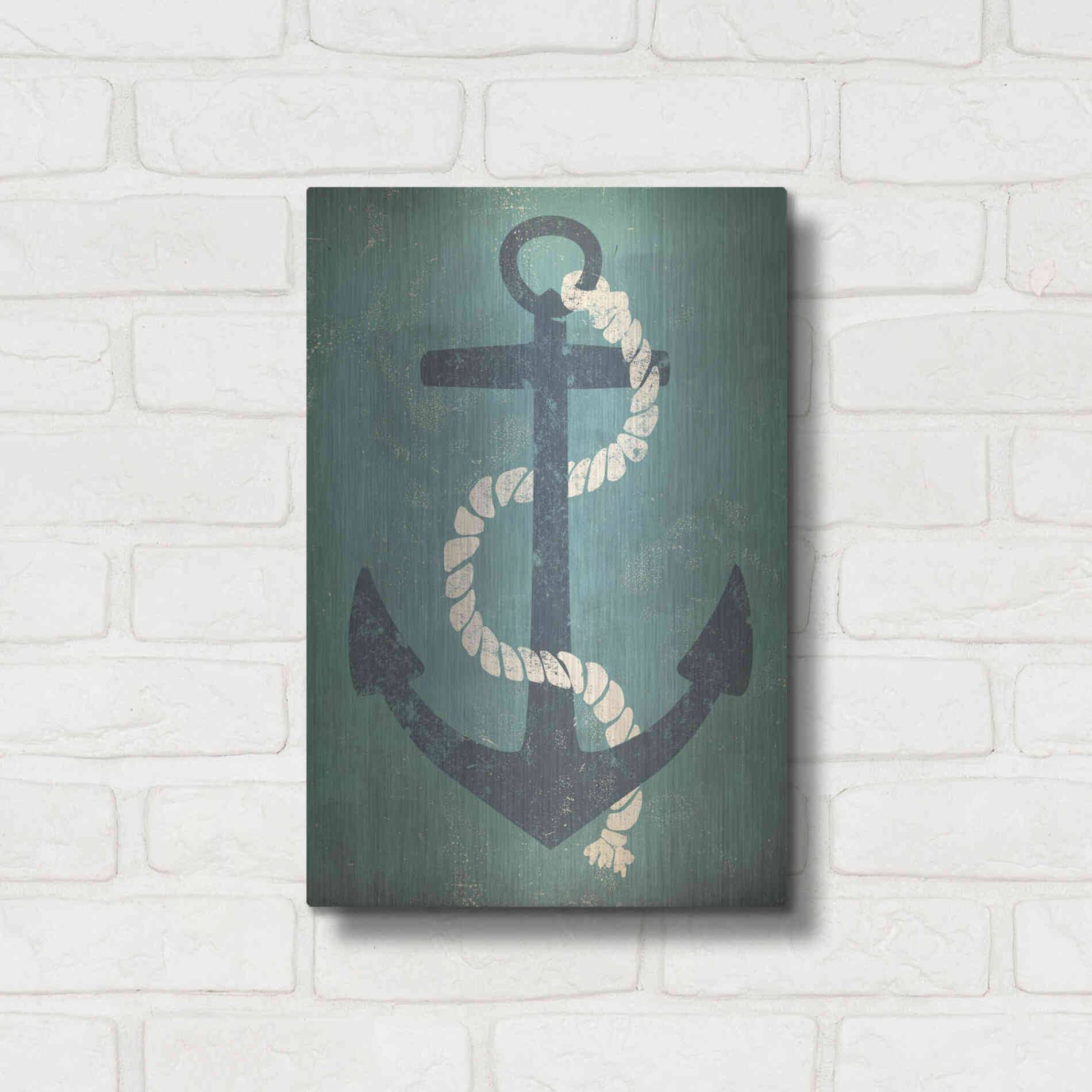Luxe Metal Art 'Nautical Anchor Vertical Blue' by Ryan Fowler, Metal Wall Art,12x16