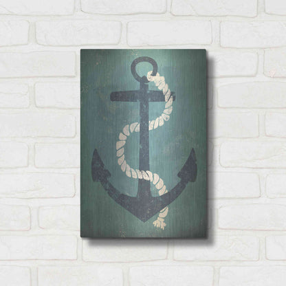 Luxe Metal Art 'Nautical Anchor Vertical Blue' by Ryan Fowler, Metal Wall Art,12x16