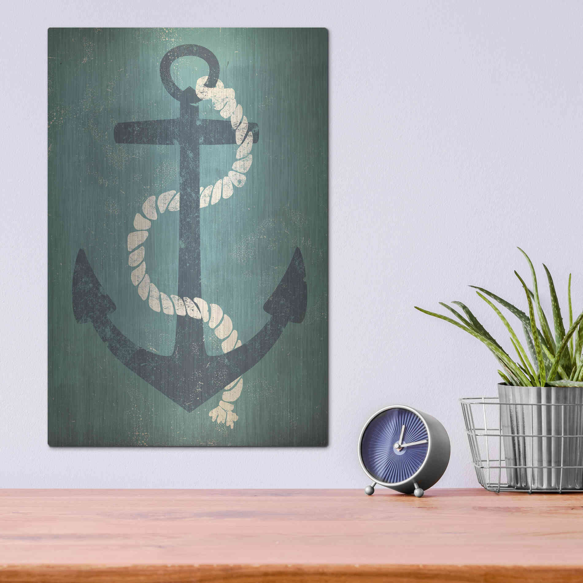 Luxe Metal Art 'Nautical Anchor Vertical Blue' by Ryan Fowler, Metal Wall Art,12x16