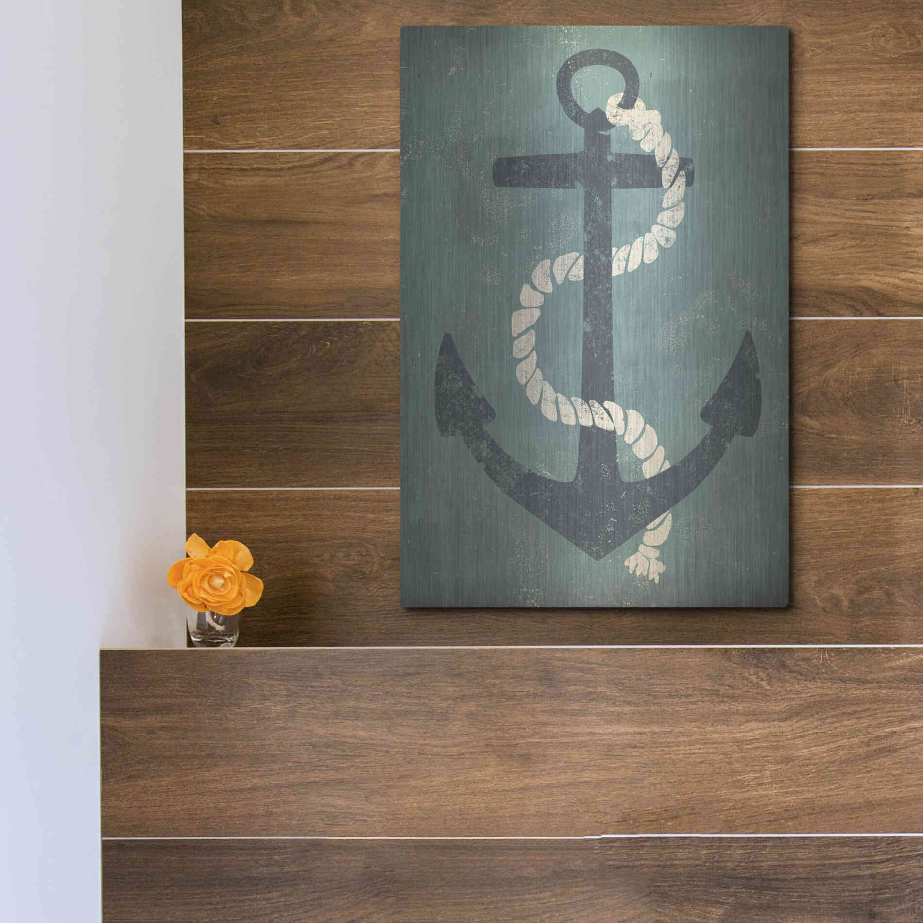 Luxe Metal Art 'Nautical Anchor Vertical Blue' by Ryan Fowler, Metal Wall Art,12x16