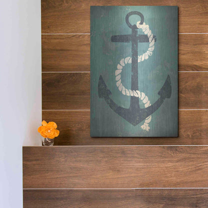 Luxe Metal Art 'Nautical Anchor Vertical Blue' by Ryan Fowler, Metal Wall Art,12x16