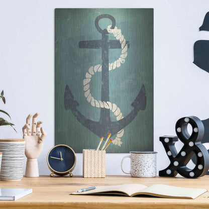 Luxe Metal Art 'Nautical Anchor Vertical Blue' by Ryan Fowler, Metal Wall Art,12x16