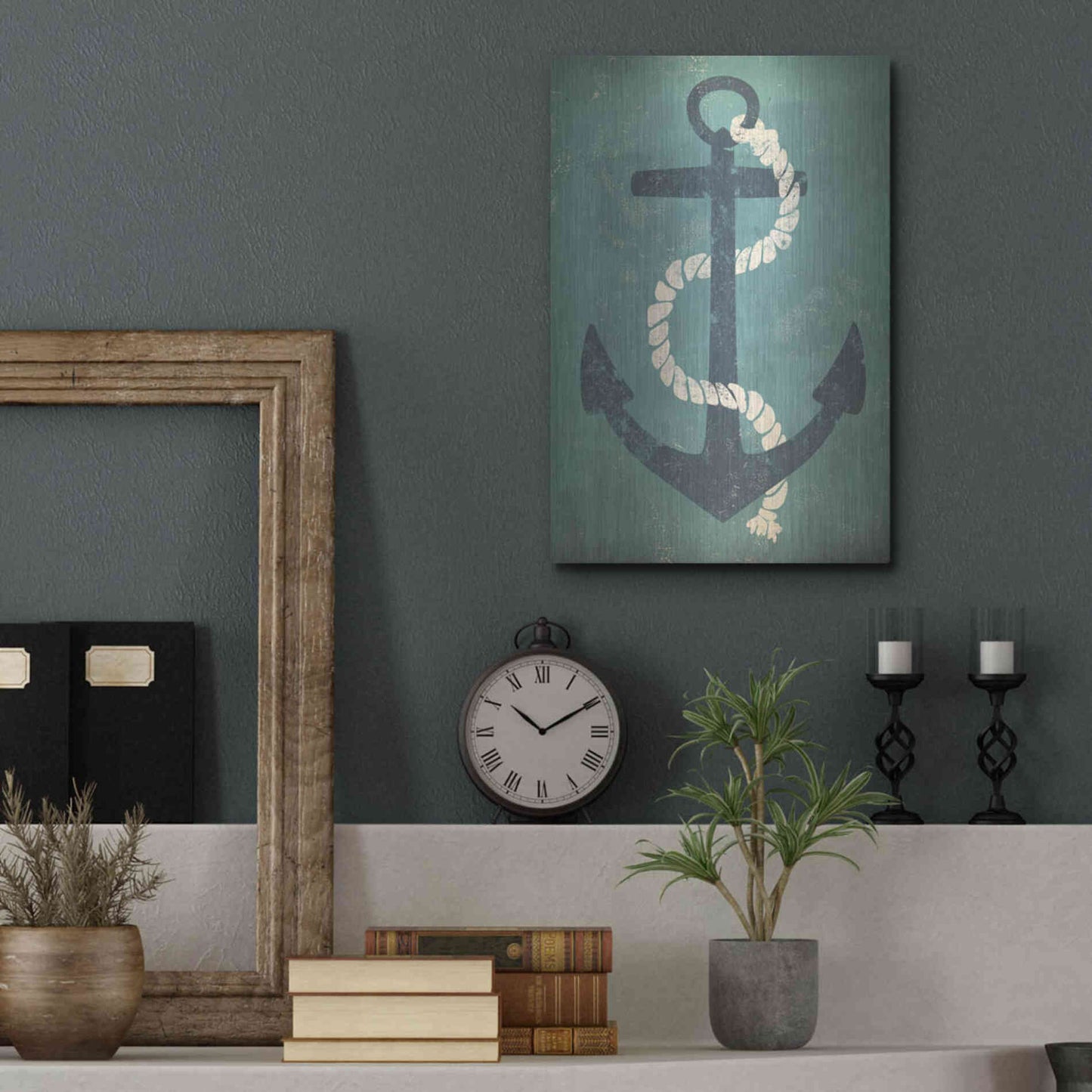Luxe Metal Art 'Nautical Anchor Vertical Blue' by Ryan Fowler, Metal Wall Art,12x16