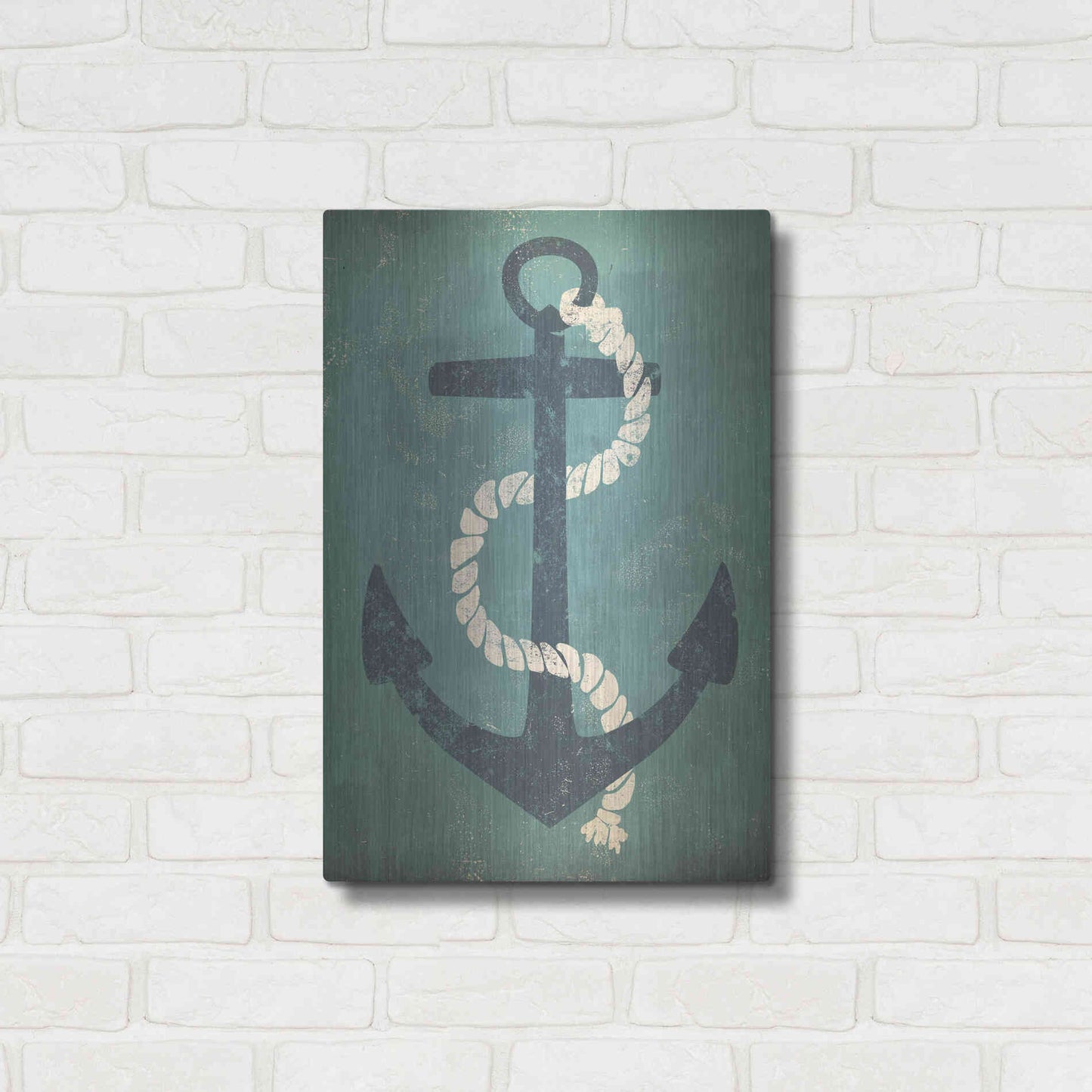 Luxe Metal Art 'Nautical Anchor Vertical Blue' by Ryan Fowler, Metal Wall Art,16x24