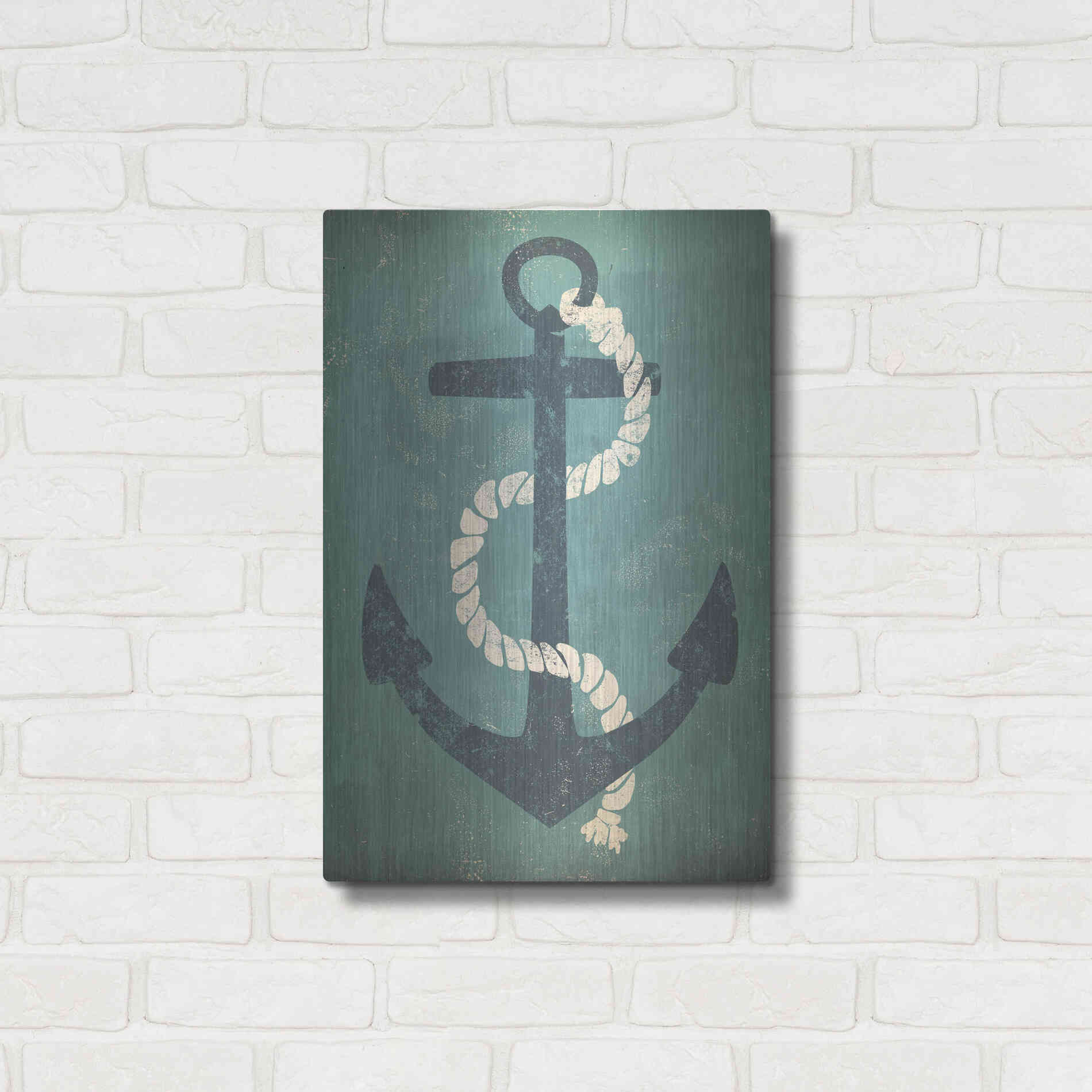 Luxe Metal Art 'Nautical Anchor Vertical Blue' by Ryan Fowler, Metal Wall Art,16x24