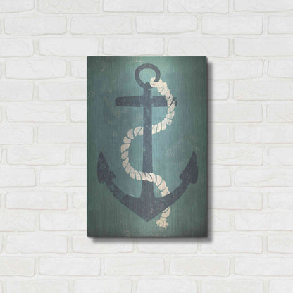 Luxe Metal Art 'Nautical Anchor Vertical Blue' by Ryan Fowler, Metal Wall Art,16x24