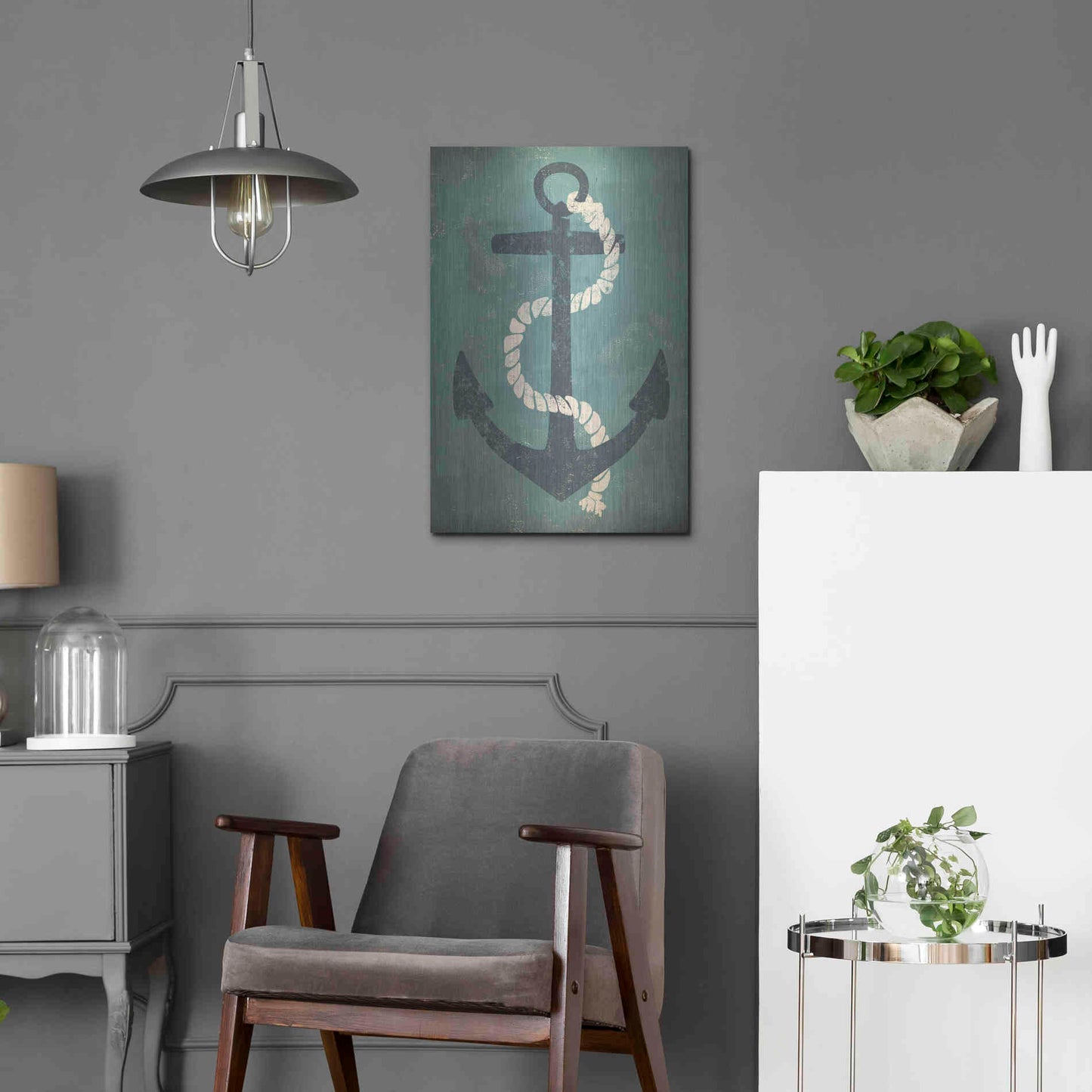 Luxe Metal Art 'Nautical Anchor Vertical Blue' by Ryan Fowler, Metal Wall Art,16x24