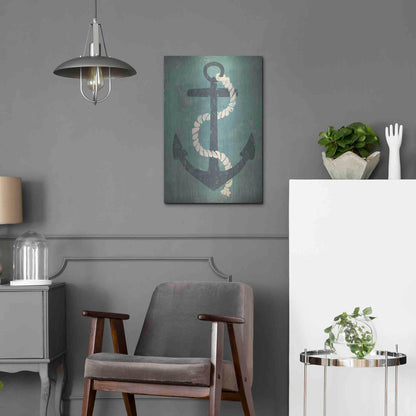 Luxe Metal Art 'Nautical Anchor Vertical Blue' by Ryan Fowler, Metal Wall Art,16x24