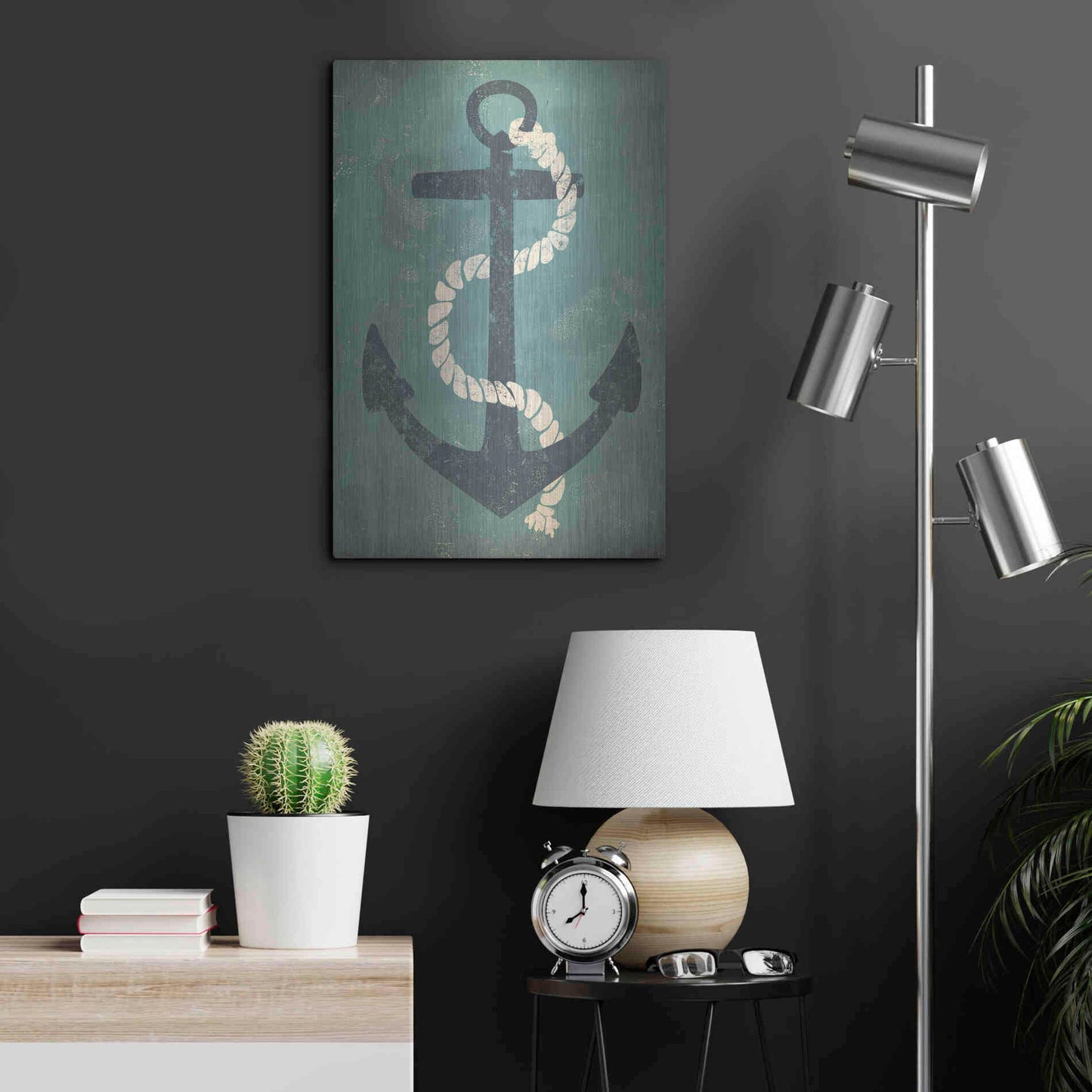 Luxe Metal Art 'Nautical Anchor Vertical Blue' by Ryan Fowler, Metal Wall Art,16x24