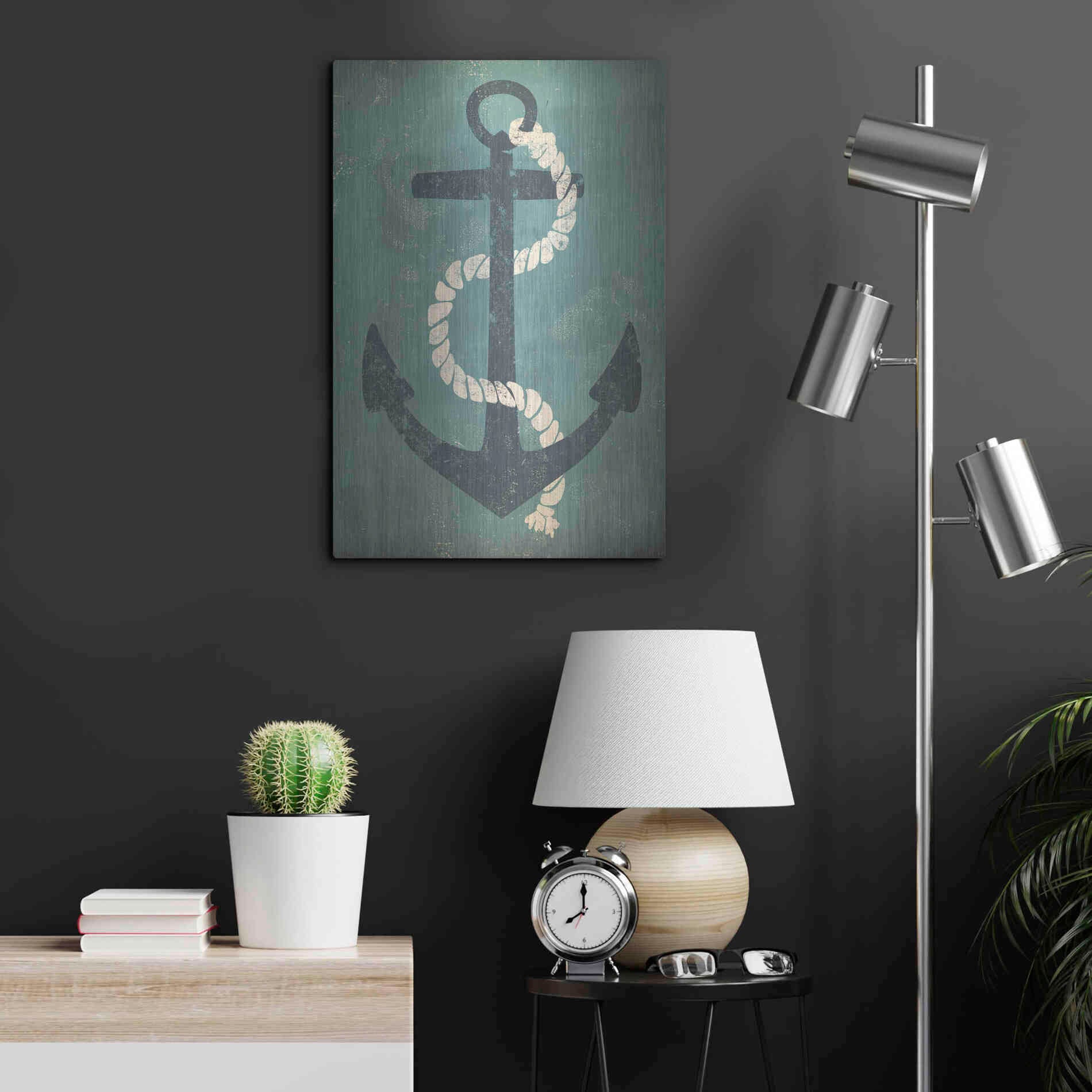 Luxe Metal Art 'Nautical Anchor Vertical Blue' by Ryan Fowler, Metal Wall Art,16x24