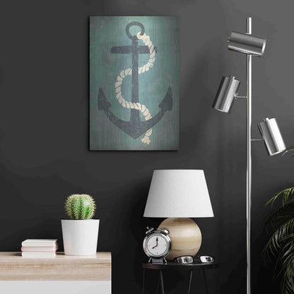 Luxe Metal Art 'Nautical Anchor Vertical Blue' by Ryan Fowler, Metal Wall Art,16x24