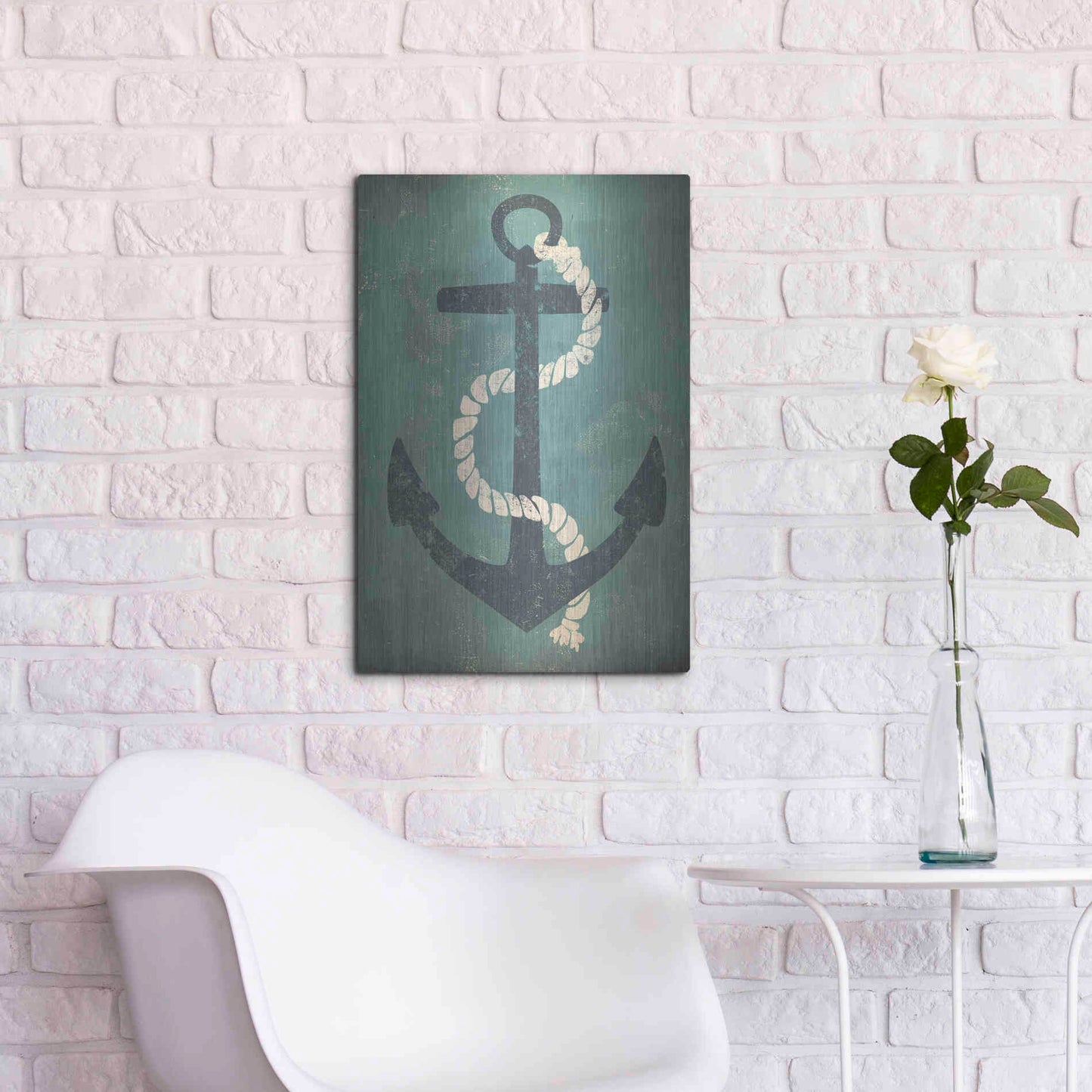 Luxe Metal Art 'Nautical Anchor Vertical Blue' by Ryan Fowler, Metal Wall Art,16x24